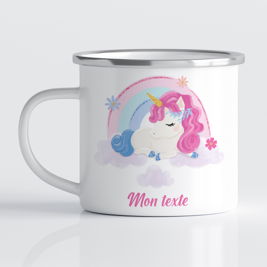 Taza esmaltada personalizada para niños - Infantil - Unicornio arcoíris