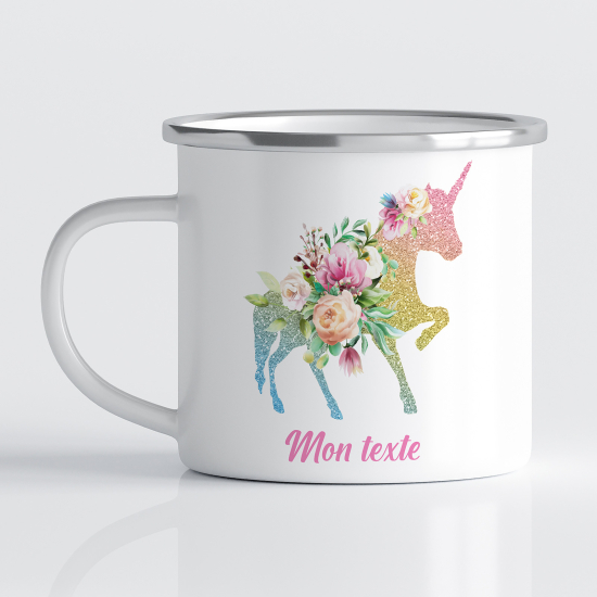 Taza esmaltada personalizada para niños - Infantil - Unicornio flor