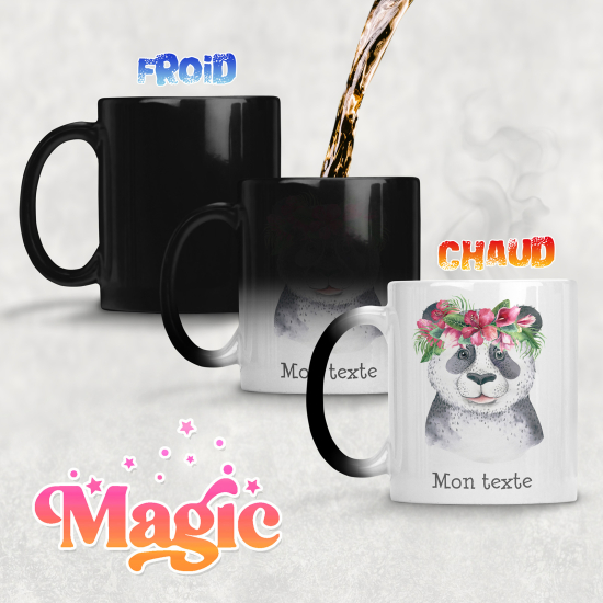 Taza mágica personalizada - Panda flores