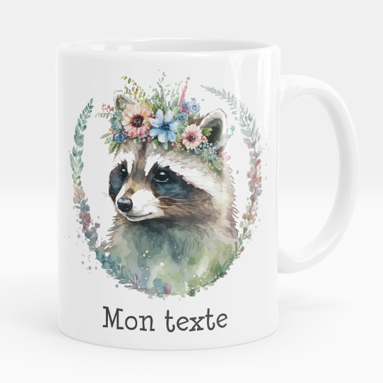 Taza personalizada - Mapache flores