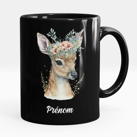 Taza personalizada totalmente negra - Cervatillo flores