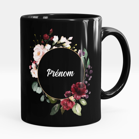 Taza personalizada totalmente negra - Flores