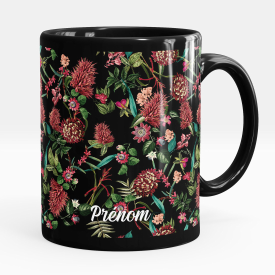 Taza personalizada totalmente negra - Flores