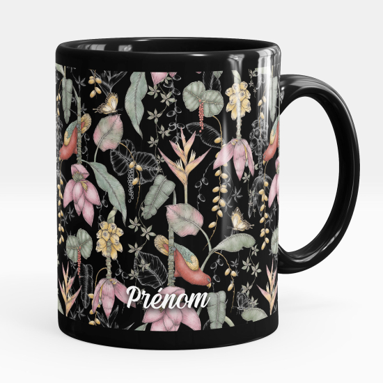 Taza personalizada totalmente negra - Flores
