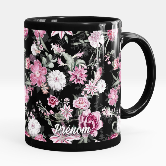 Taza personalizada totalmente negra - Flores