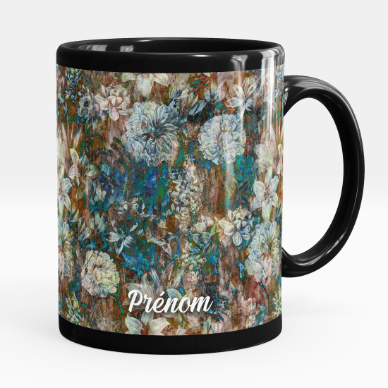 Taza personalizada totalmente negra - Flores