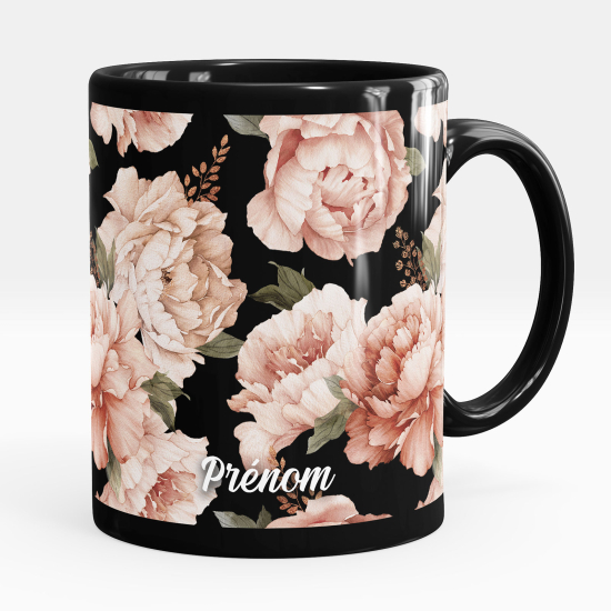 Taza personalizada totalmente negra - Flores