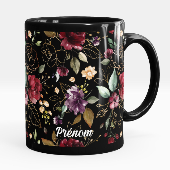 Taza personalizada totalmente negra - Flores