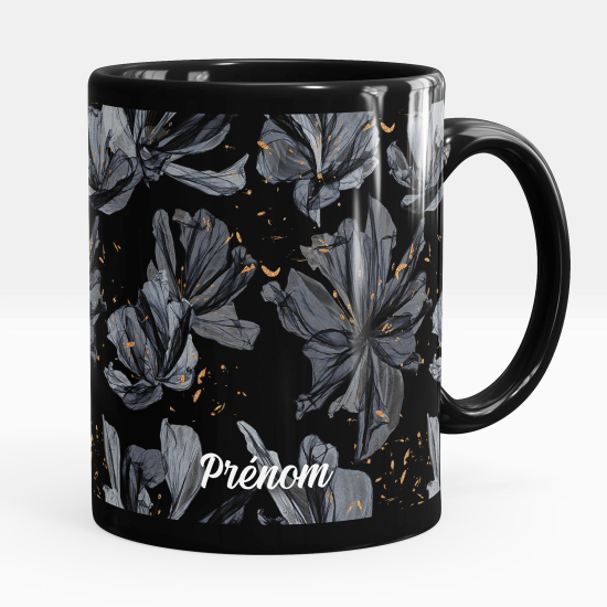 Taza personalizada totalmente negra - Flores