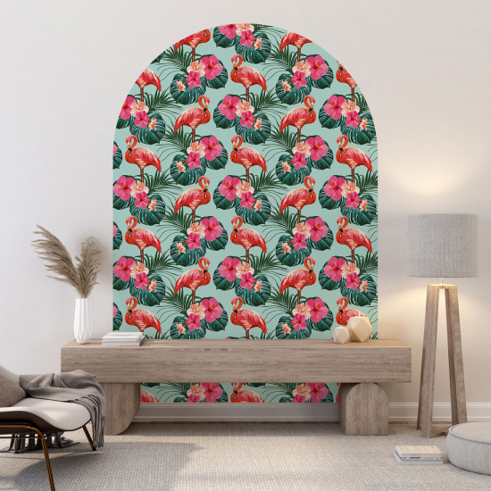 Vinilo Adhesivo Decorativo Arco - Flamencos rosas