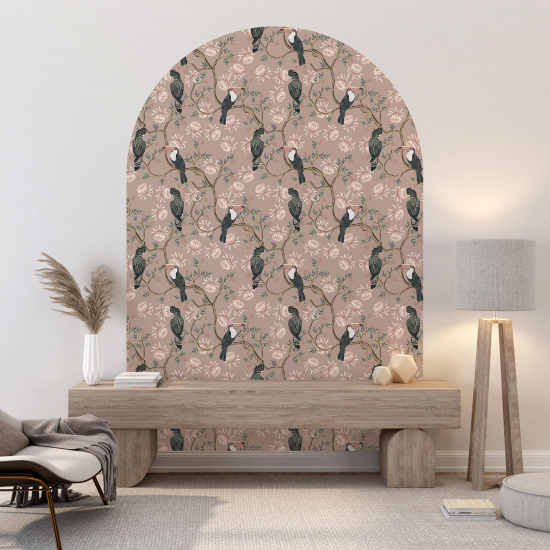 Vinilo Adhesivo Decorativo Arco - Flores Pájaros