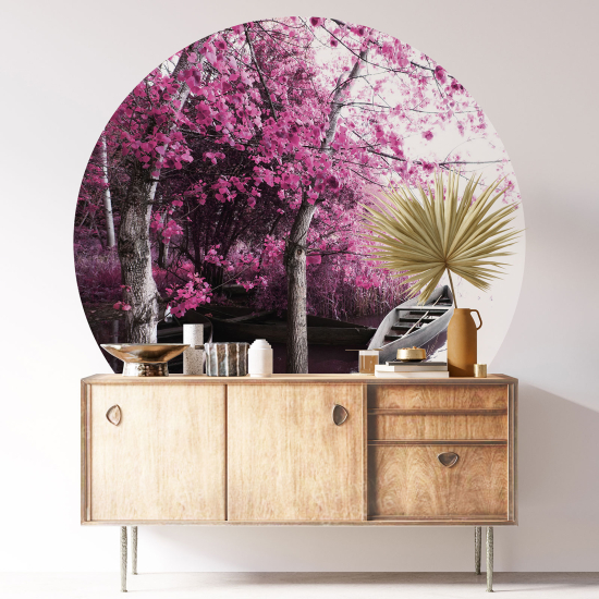 Vinilo Adhesivo Decorativo Redondo - Barco Árboles