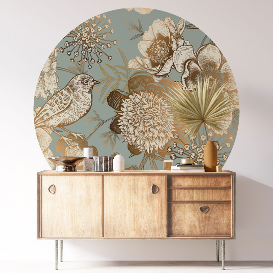 Vinilo Adhesivo Decorativo Redondo - Flores Pájaro