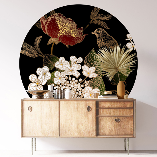 Vinilo Adhesivo Decorativo Redondo - Flores Pájaro