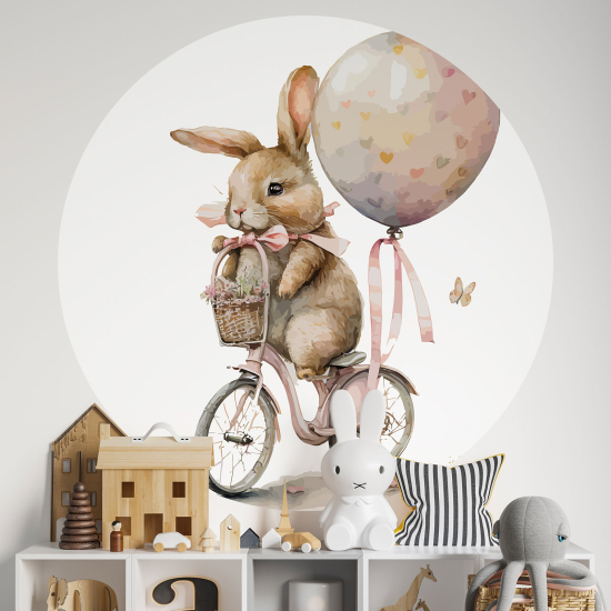 Vinilo Adhesivo Decorativo Redondo para niños - Infantiles - Conejo en Bicicleta