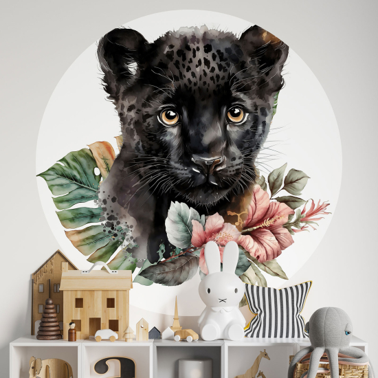 Vinilo Adhesivo Decorativo Redondo para niños - Infantiles - Pequeña Pantera Negra