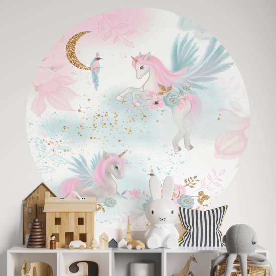Vinilo Adhesivo Decorativo Redondo para niños - Infantiles - Unicornios Brillantina