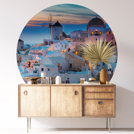 Vinilo Adhesivo Decorativo Redondo - Santorini Grecia
