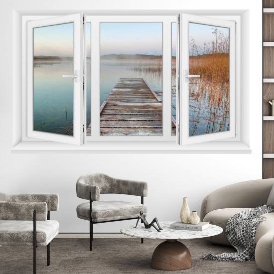 Vinilo Adhesivo Decorativo trampantojo 3D - Lago y muelle