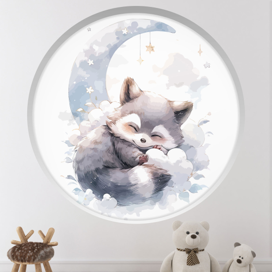 Vinilo Adhesivo Decorativo trampantojo 3D para niños - Infantil - Mapache en la luna