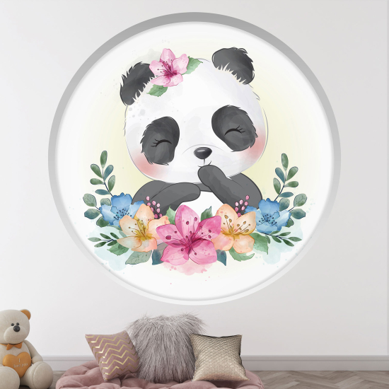 Vinilo Adhesivo Decorativo trampantojo 3D para niños - Infantil - Panda flores