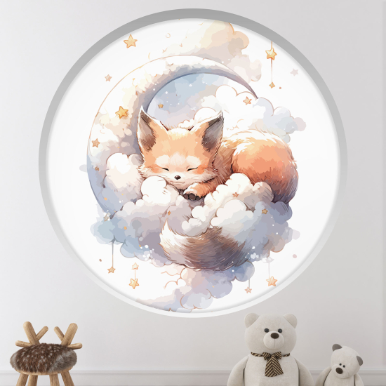 Vinilo Adhesivo Decorativo trampantojo 3D para niños - Infantil - Zorro en la luna