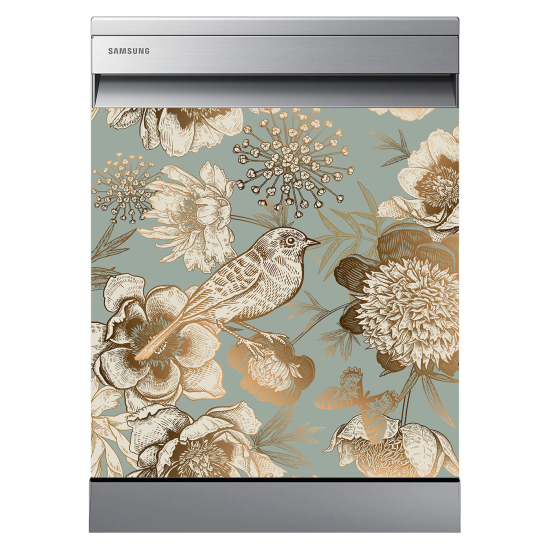 Vinilo Adhesivo para lavavajillas - Flores Pájaro
