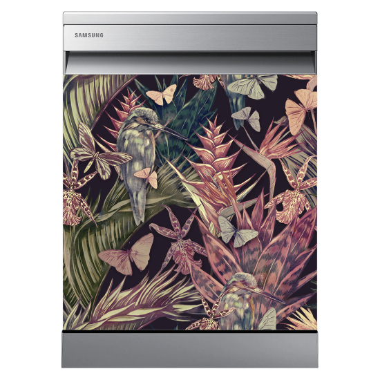 Vinilo Adhesivo para lavavajillas - Flores Pájaro