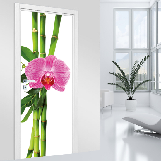 Vinilo Adhesivo para puerta - Bambú Orquídea