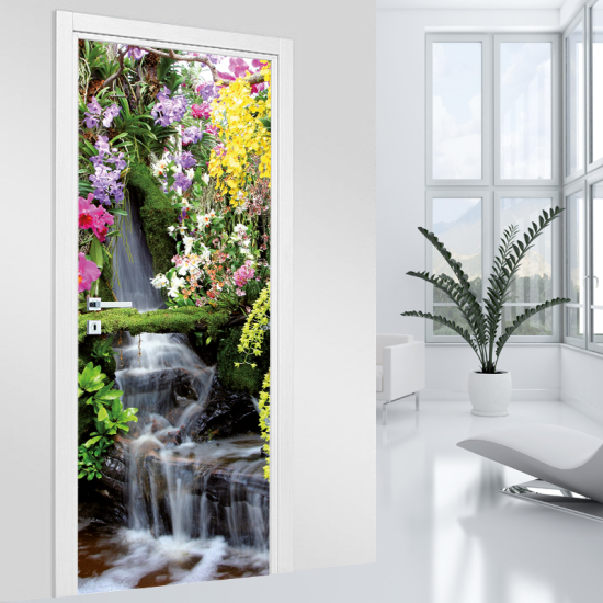 Vinilo Adhesivo para puerta - Cascada Flores