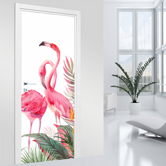 Vinilo Adhesivo para puerta - Flamencos rosas
