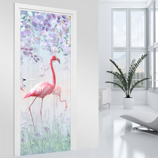 Vinilo Adhesivo para puerta - Flamencos rosas