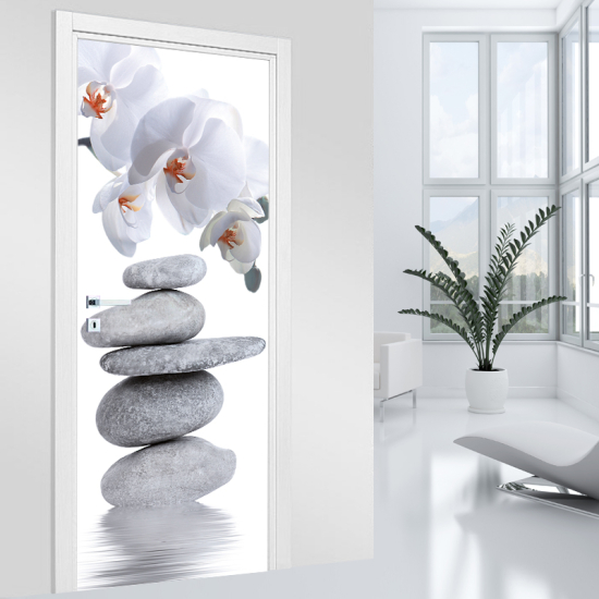 Vinilo Adhesivo para puerta - Guijarros orquídeas