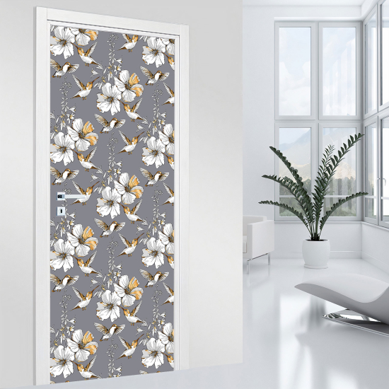 Vinilo Adhesivo para puerta - Pájaros flores