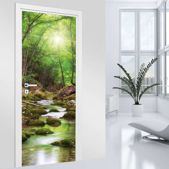 Vinilo Adhesivo para puerta - Río Bosque