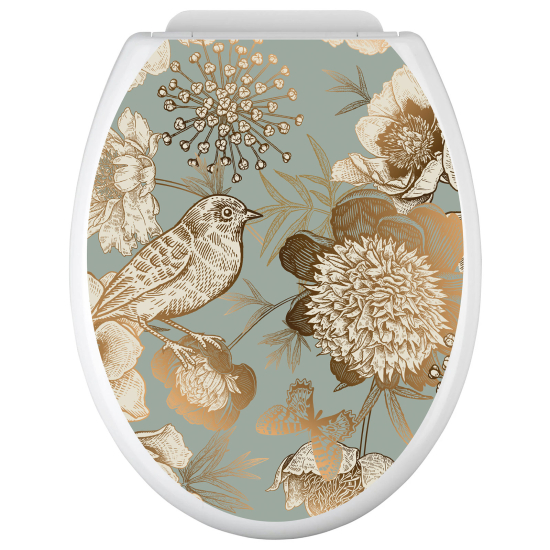 Vinilo Adhesivo para tapa WC - Flores Pájaro