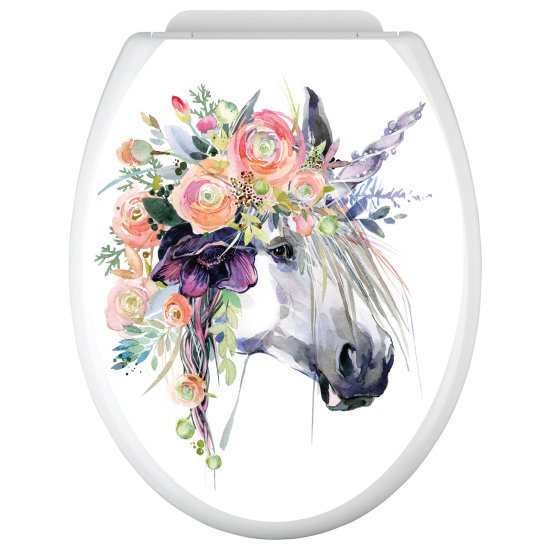Vinilo Adhesivo para tapa WC - Unicornio Flores