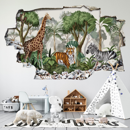 Vinilo Adhesivo trampantojo 3D - Animales de la Selva Tropical