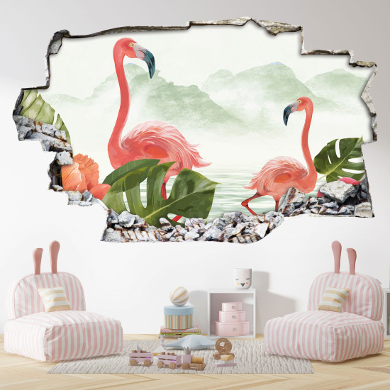 Vinilo Adhesivo trampantojo 3D - Flamencos Rosados