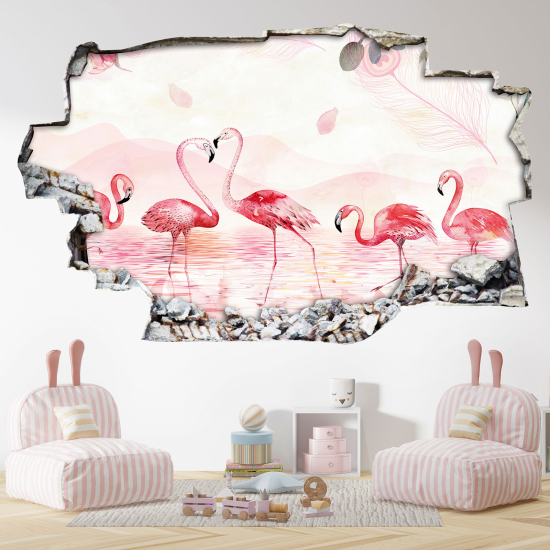 Vinilo Adhesivo trampantojo 3D - Flamencos Rosados