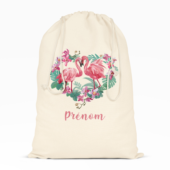 Bolsa de hilo personalizada - Flamencos rosas corazón
