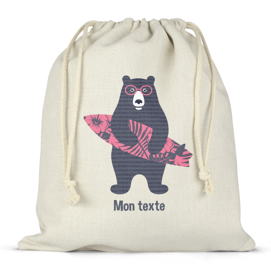 Bolsa de hilo personalizada - Oso surfista