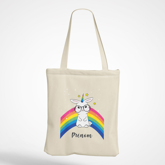 Bolsa personalizada - Conejo unicornio arcoíris