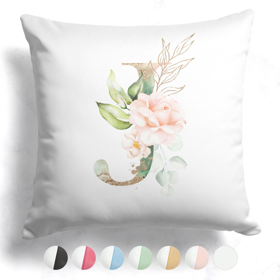 Cojín bicolor con monograma e iniciales - J