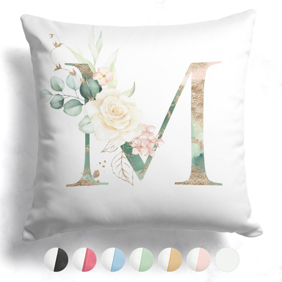 Cojín bicolor con monograma e iniciales - M