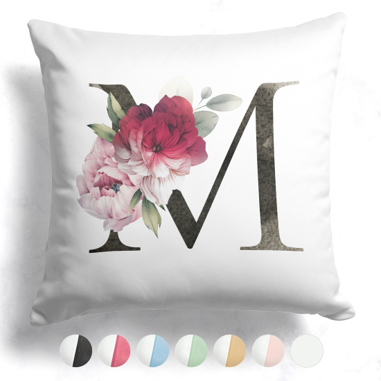 Cojín bicolor con monograma e iniciales - M