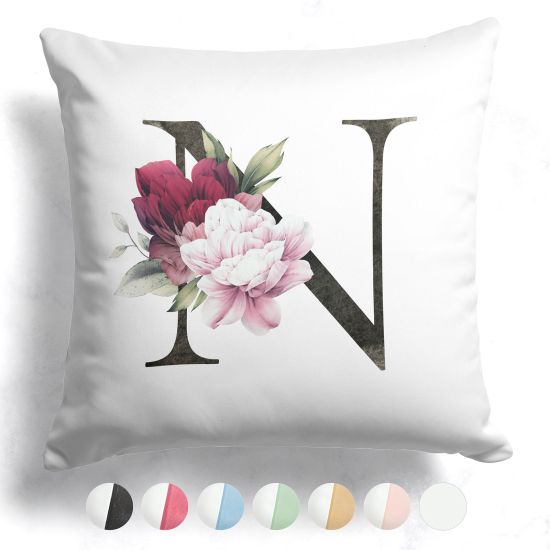 Cojín bicolor con monograma e iniciales - N