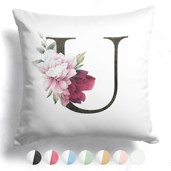 Cojín bicolor con monograma e iniciales - U