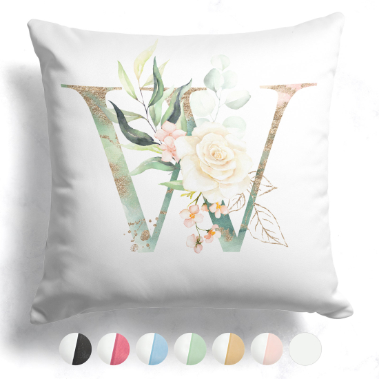 Cojín bicolor con monograma e iniciales - W