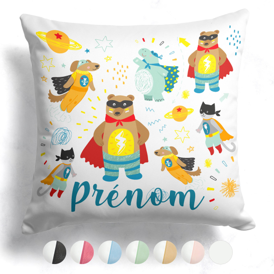 Cojín bicolor personalizado - Animales superhéroes